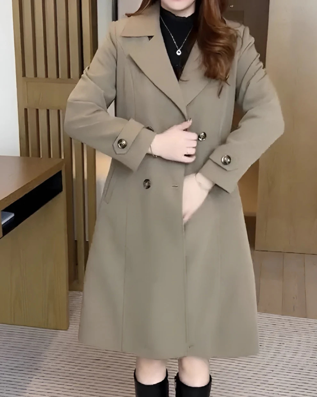 Dames trenchcoat met dubbele rij knopen 