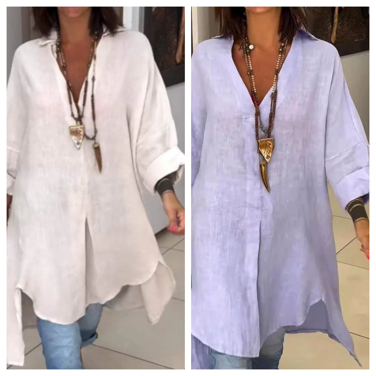 Zomers casual katoen-linnen V-hals overhemd