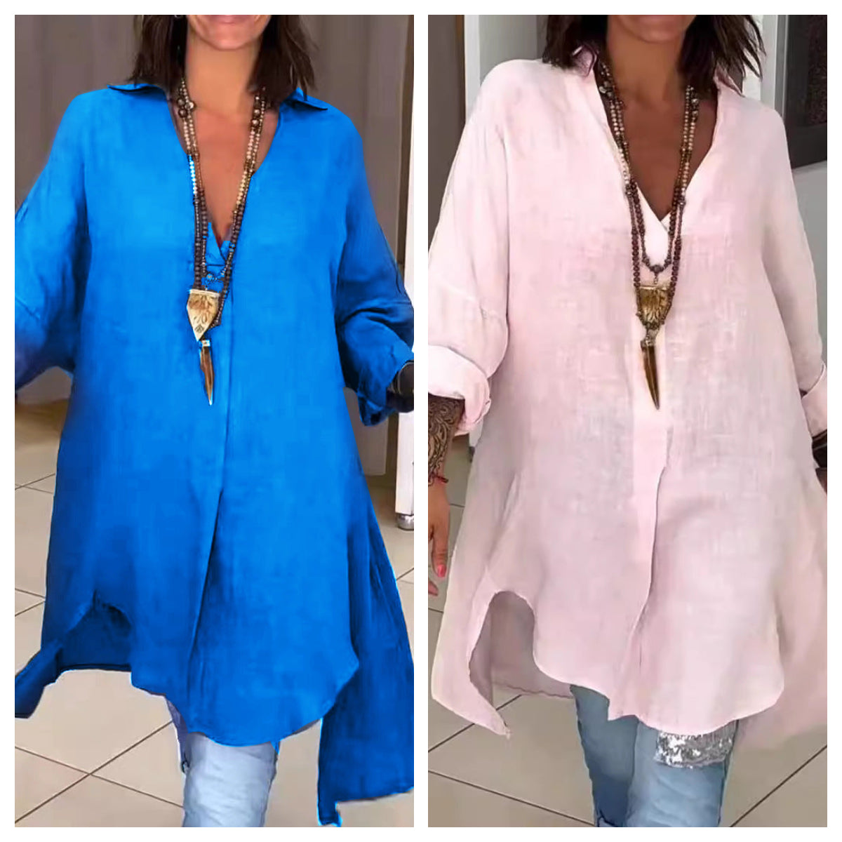 Zomers casual katoen-linnen V-hals overhemd