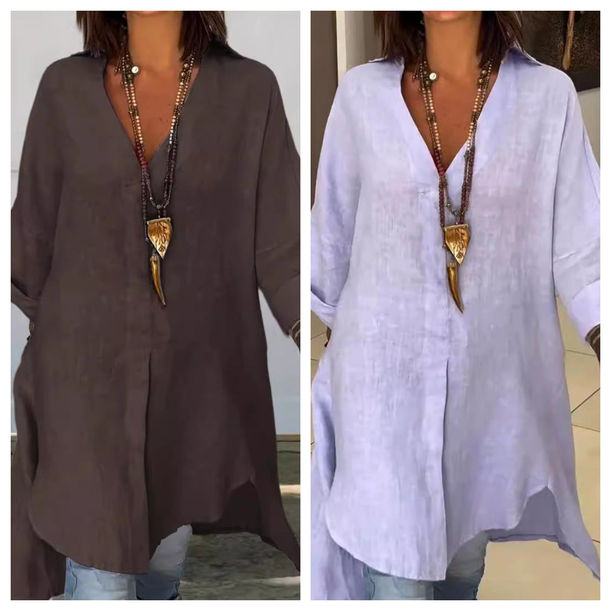 Zomers casual katoen-linnen V-hals overhemd