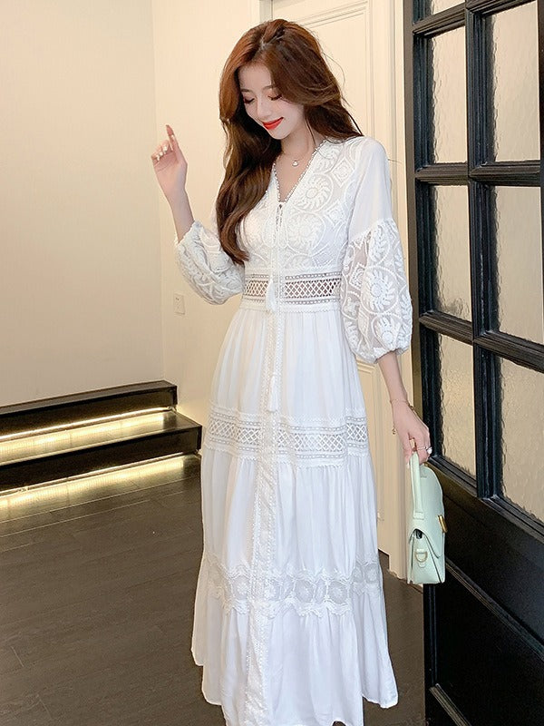 Elanvielle | Maxi-jurk met kanten details