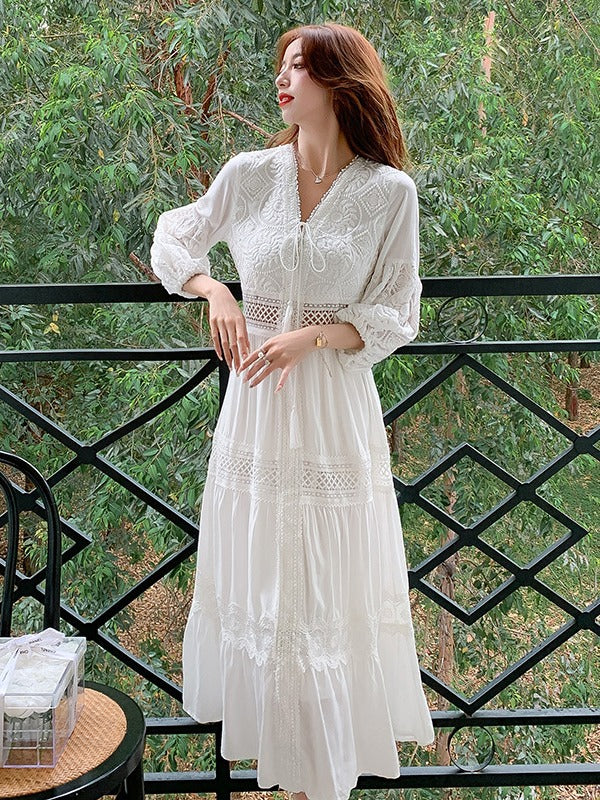 Elanvielle | Maxi-jurk met kanten details