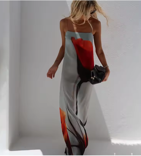 Ingrid | Elegante lange jurk met patchwork