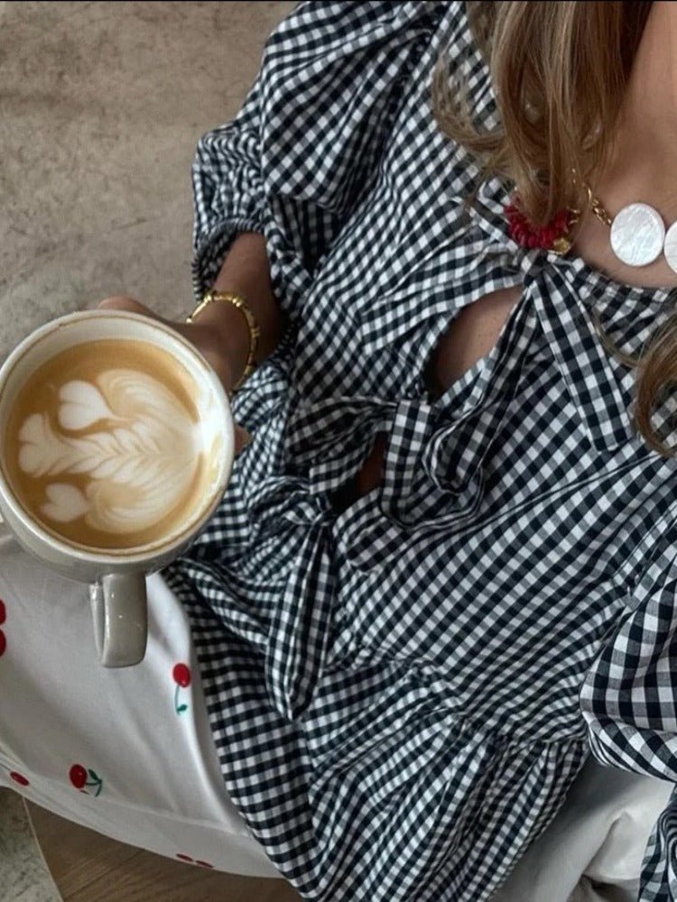 Jemima | Elegante blouse met pofmouwen en strikhals