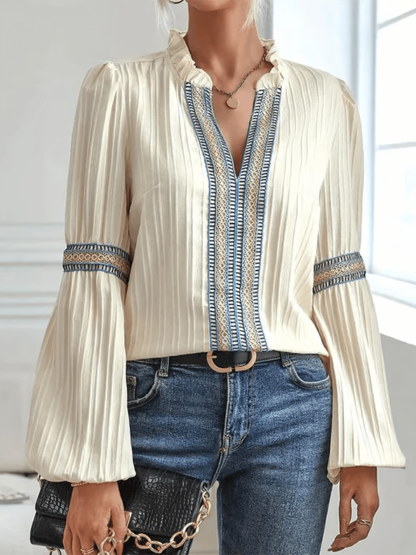Selvara | Blouse met lange mouwen en plooien