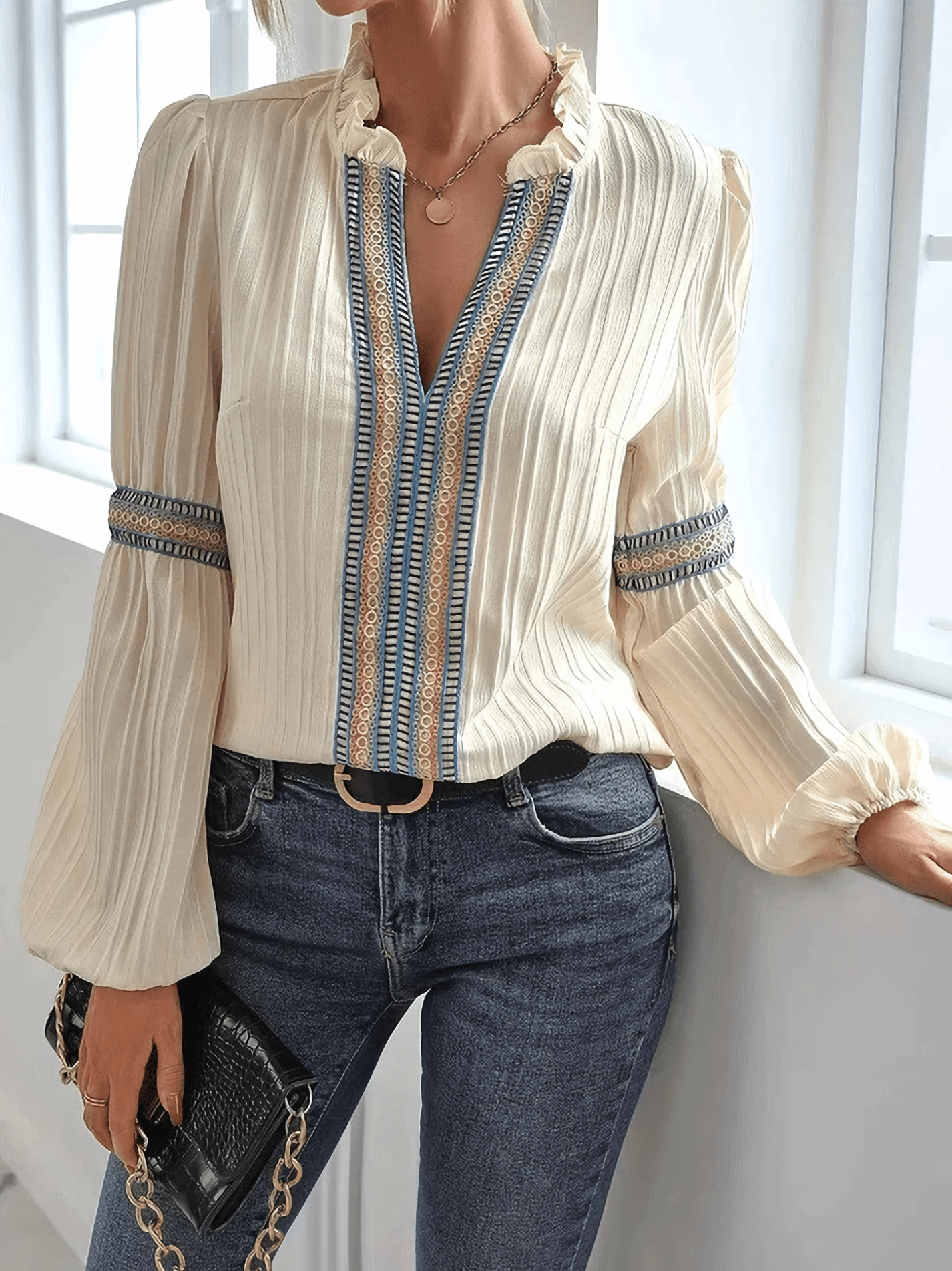 Selvara | Blouse met lange mouwen en plooien