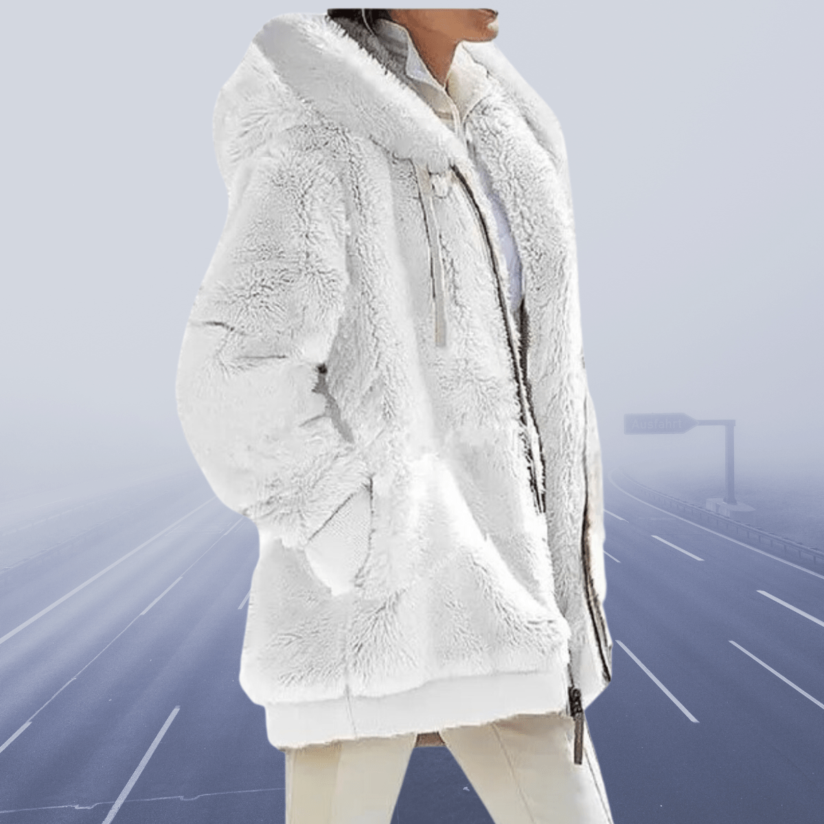 Elvaya | Pluche jas met capuchon en ritssluiting