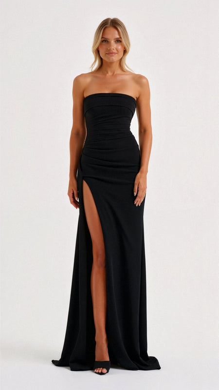 Lynn | Elegante strapless jurk met hoge split