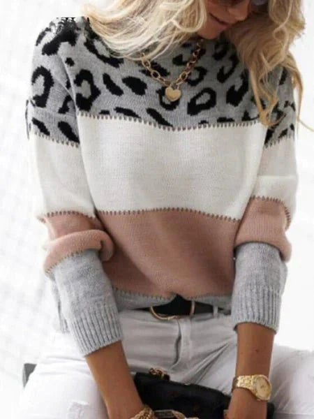 Malou | Gestreepte trui met luipaardprint