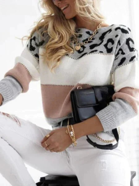 Malou | Gestreepte trui met luipaardprint