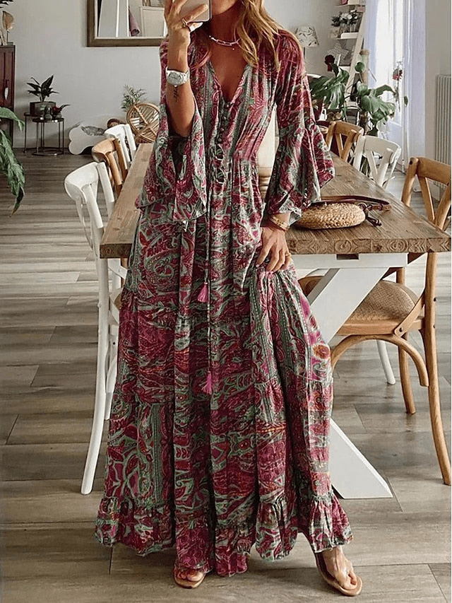 Orlaith | Gedrapeerde maxi-jurk met print
