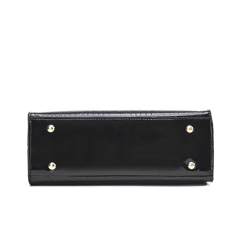 Melinda | Glanzende handtas met krokodillenprint