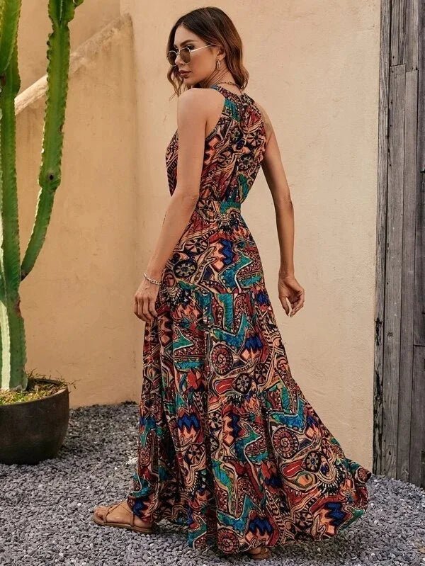 Elanora | Maxi-jurk met halternek en print