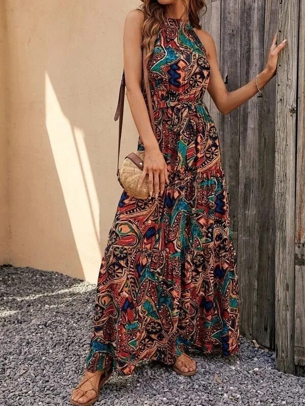 Elanora | Maxi-jurk met halternek en print