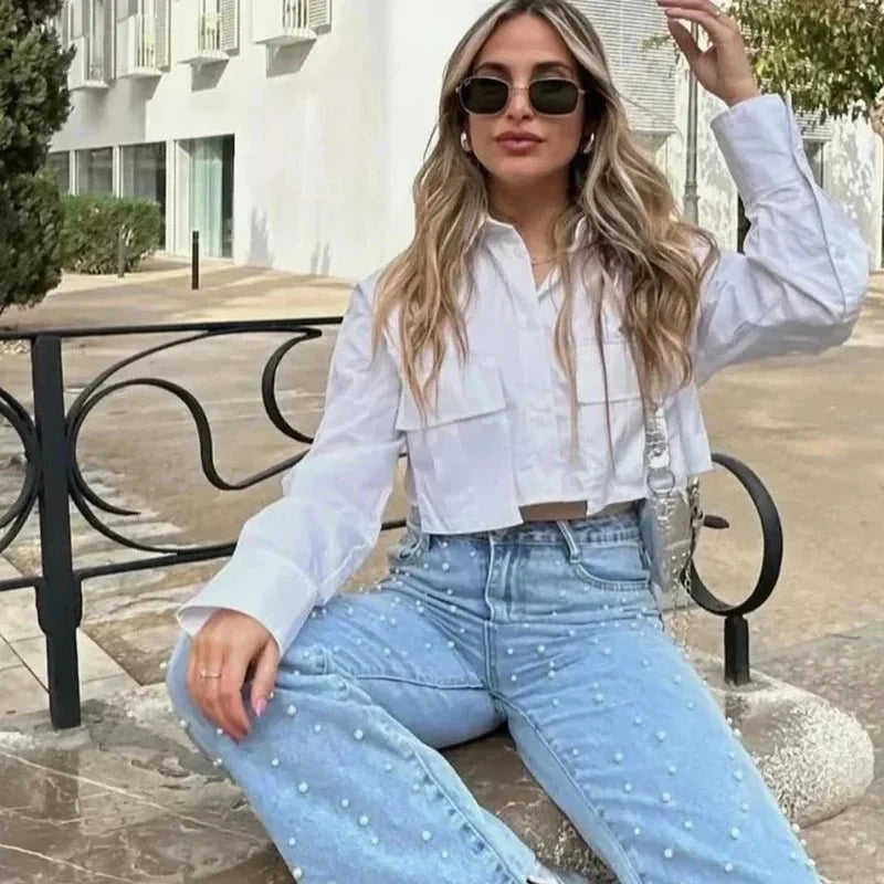 Giavine | Stijlvol cropped shirt