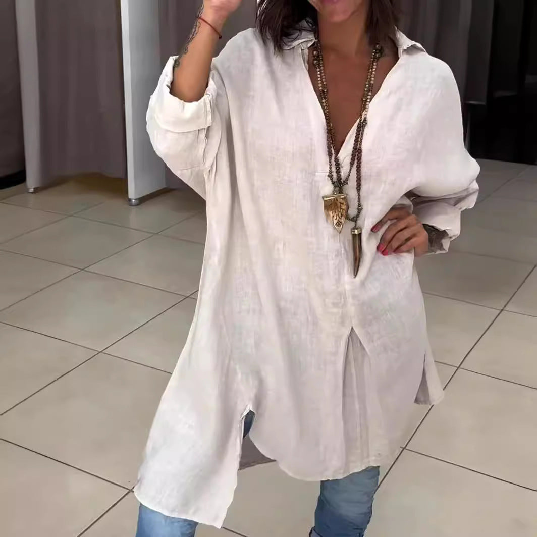 Zomers casual katoen-linnen V-hals overhemd